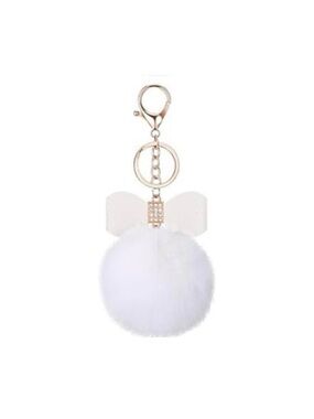 White Pom-Pom Bow Keychain Charm